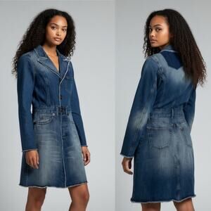 Vintage Y2K Fitted Hourglass Denim Shirtdress Made in Tunisia of Benetton XS